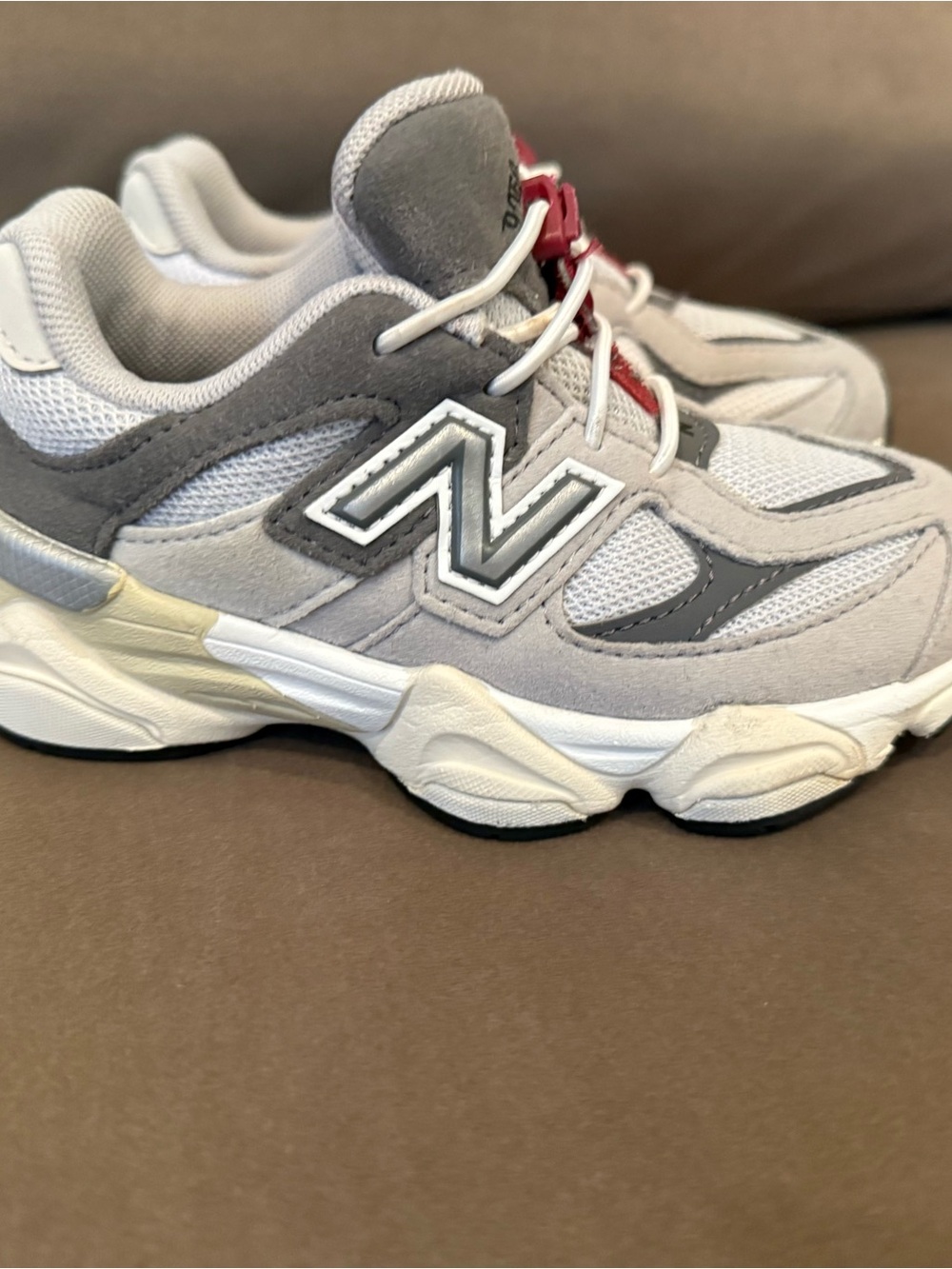 New Balance Kids Grey with Red Accent Sneakers - Picture 2 of 2